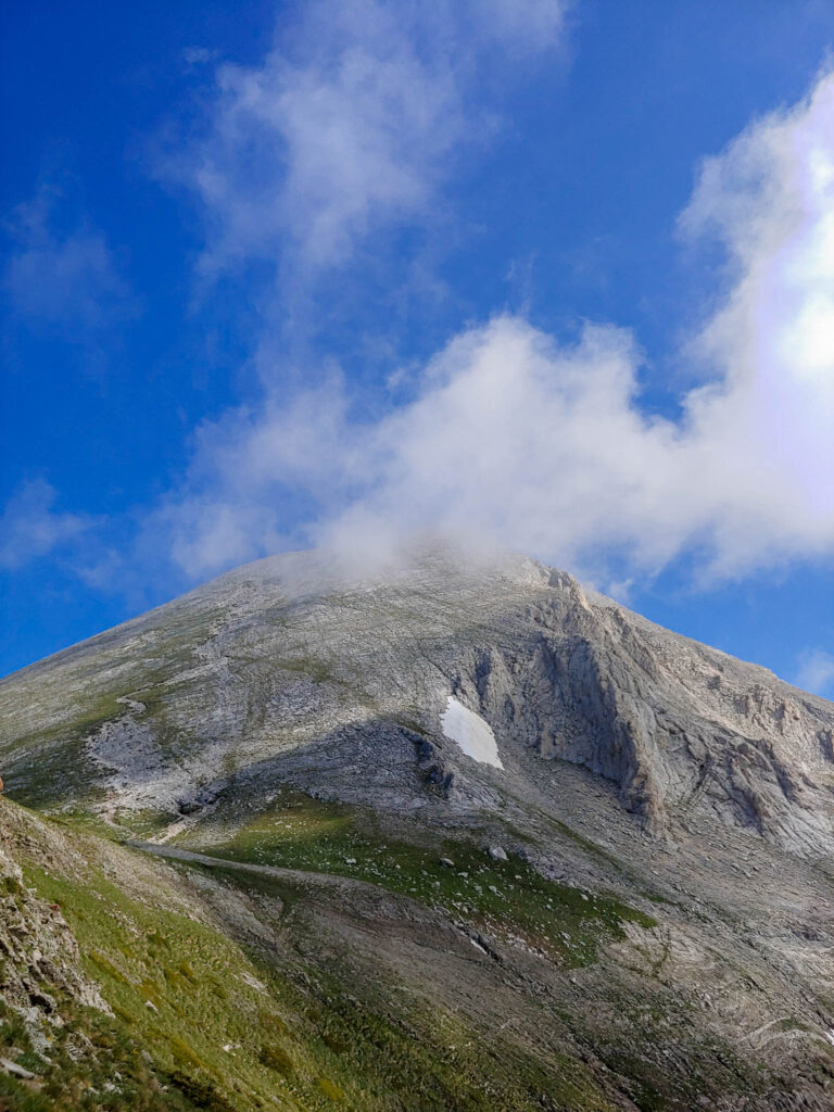 Vihren Peak covered in clouds in the Distance