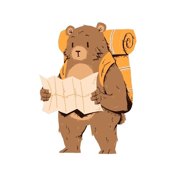 Hiking Bear with a Map Icon