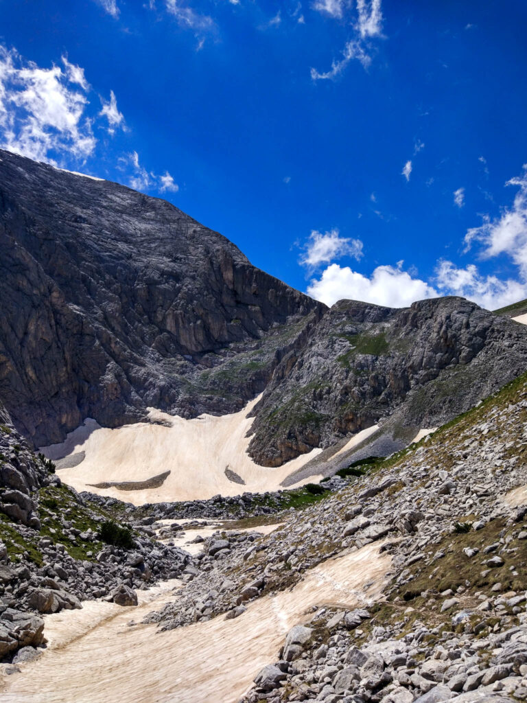 Snezhnika Glacier located in the larger cirque in Pirin Mountains