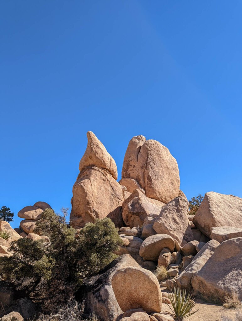 Interesting rock formations at Hidden Valley Nature Trail in Joshua Tree