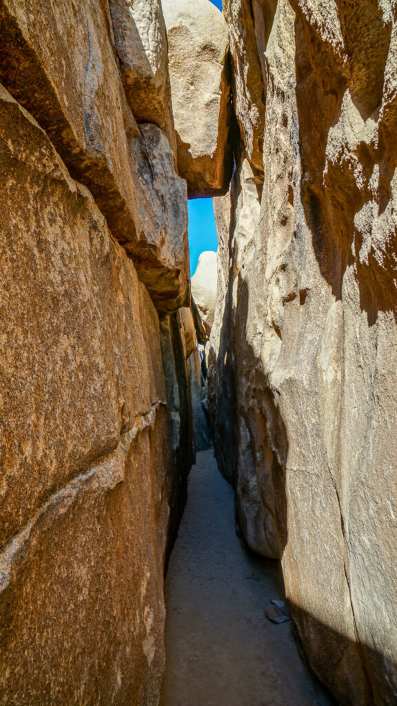 The Slender Crevice at Hall of Horrors in Joshua Tree National Park