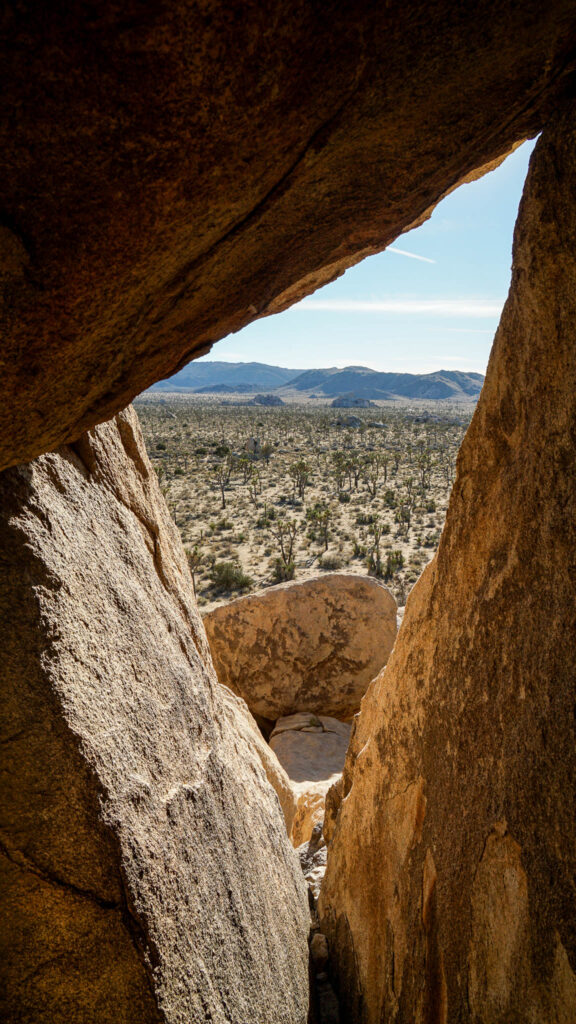 The "window" between the rocks overlookig the vast Joshua Tree National Park
